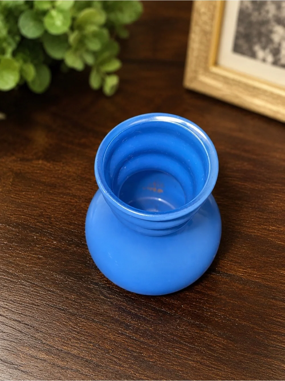 Vintage Blue Satin Glass Bud Vase Small Hand Blown Art Glass 4” Decorative Vase